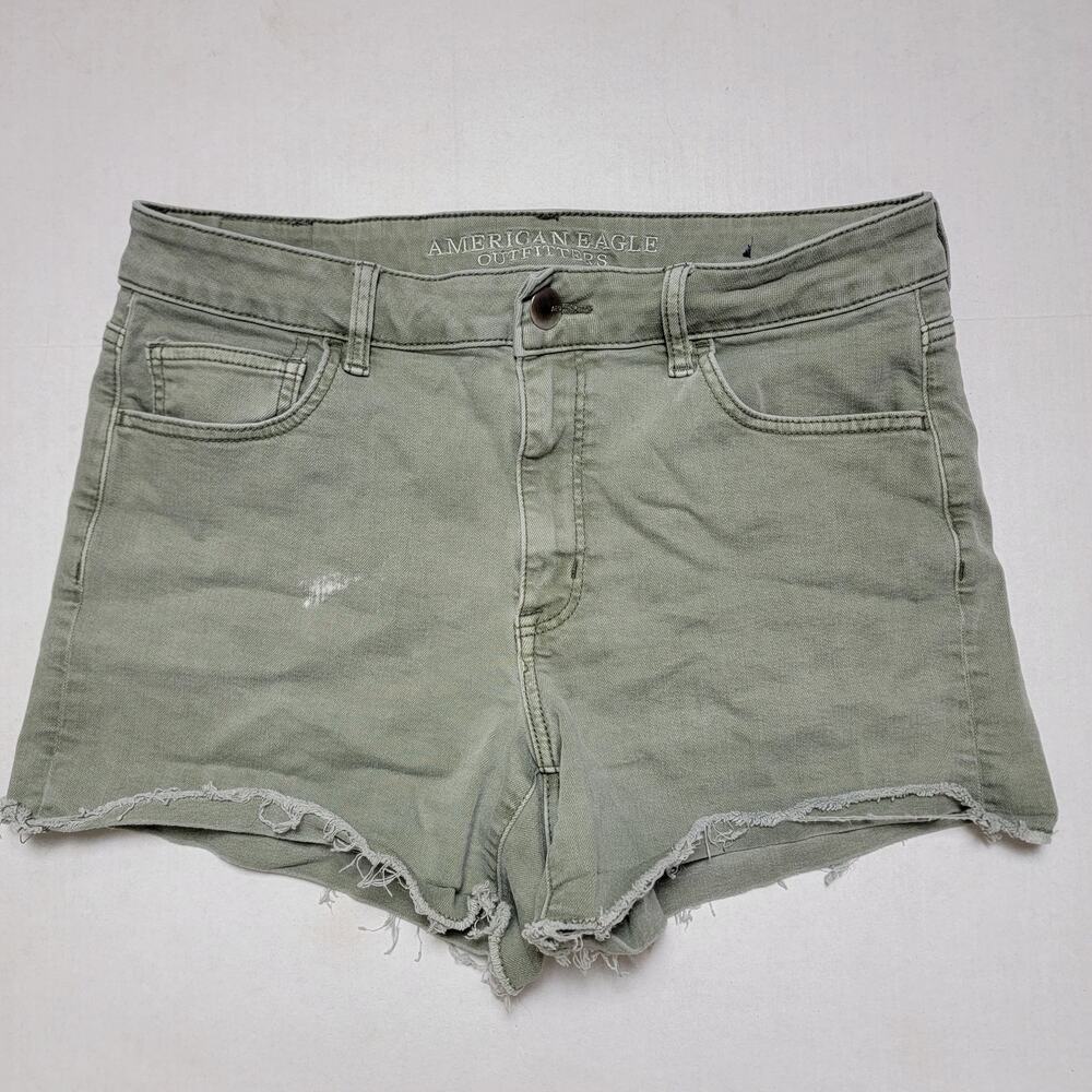 American Eagle Distressed Green Hi Rise Shorts SZ 12
